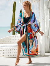 Load image into Gallery viewer, Bohemian Printed Belt Kimono Plus Size Batwing Sleeve Dress Summer Autumn Women Loose Beachwear Swimsuit Cover Up Sarong