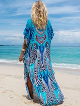 Load image into Gallery viewer, Bohemian Seaside Plus Size Print Kaftan Maxi Dress V Neck Slit Loose Robe Women 2024 Summer Beachwear Swimsuit Cover-ups Q1415