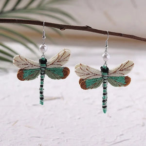 Bohemian Style Vintage New Unique Embroidery Creative Cute Dragonfly Pendants for Women Personalized Fun Drop Earrings Jewelry