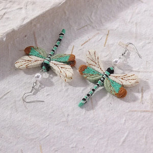 Bohemian Style Vintage New Unique Embroidery Creative Cute Dragonfly Pendants for Women Personalized Fun Drop Earrings Jewelry