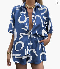 Load image into Gallery viewer, Casual Beach Holiday Loose Shirt Short Sets Bohemian Geometric Print Two Piece Set For Women Summer Outfits For Women 2023