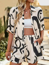 Load image into Gallery viewer, Casual Beach Holiday Loose Shirt Short Sets Bohemian Geometric Print Two Piece Set For Women Summer Outfits For Women 2023