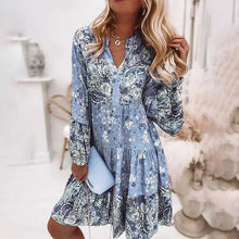 Load image into Gallery viewer, Casual Floral Print Dresses For Women 2024 Sping Summer Boho V Neck Loose A Line Dress Elegant Beach Party Dress Robe Femme