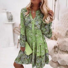 Load image into Gallery viewer, Casual Floral Print Dresses For Women 2024 Sping Summer Boho V Neck Loose A Line Dress Elegant Beach Party Dress Robe Femme