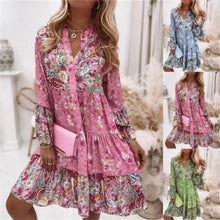 Load image into Gallery viewer, Casual Floral Print Dresses For Women 2024 Sping Summer Boho V Neck Loose A Line Dress Elegant Beach Party Dress Robe Femme