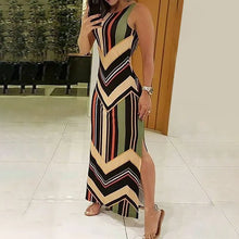 Load image into Gallery viewer, Colorful Striped Print Side Slit Maxi Dress Women Colorblock Sleeveless Slim Long Dresses