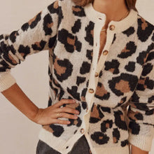 Load image into Gallery viewer, Combhasaki Women&#39;s Y2K Vintage Sweaters Aesthetic Striped Leopard Print Patchwork Button-down Round Neck Loose Fit Knitwear Coat
