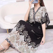 Load image into Gallery viewer, Elegant Sweet Bohemian Style V-neck Elastic Waist Loose Large Swing Flower Printed Girls Summer Dress for Woman 2023  Skirt