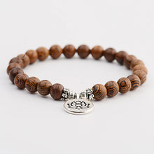 Load image into Gallery viewer, New Classic Natural Wood Beads Bracelets For Women Meditation Prayer Sliver Om Pendant Bracelet Men Wooden Yoga Jewelry