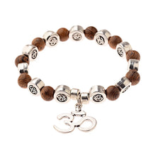 Load image into Gallery viewer, New Classic Natural Wood Beads Bracelets For Women Meditation Prayer Sliver Om Pendant Bracelet Men Wooden Yoga Jewelry