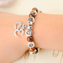 Load image into Gallery viewer, New Classic Natural Wood Beads Bracelets For Women Meditation Prayer Sliver Om Pendant Bracelet Men Wooden Yoga Jewelry
