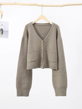 Load image into Gallery viewer, Knit Cardigan Women Autumn Gentle Solid Long Sleeve Single Breasted Female Sweaters V-neek Pocket All Match Lady Knitwear 2024