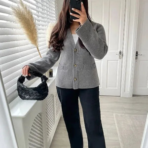 Knit Cardigan Women Autumn Gentle Solid Long Sleeve Single Breasted Female Sweaters V-neek Pocket All Match Lady Knitwear 2024