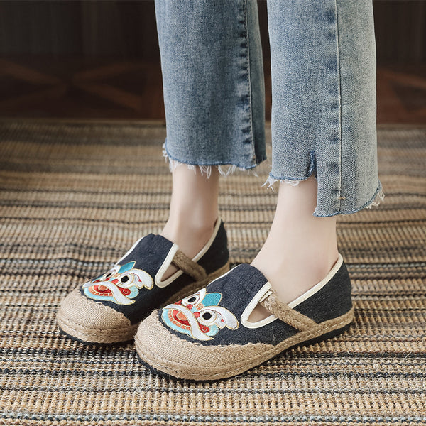Embroidered Shoes Linen Shoes, Shallow Single Shoes, Craft Sewing Thread Tiger Head Lion Shoes