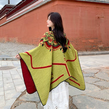 Load image into Gallery viewer, Tibetan Great Retro Totem Red Warm Outer Shawl Women&#39;s Scarf Autumn and Winter Cloak Big Cloak