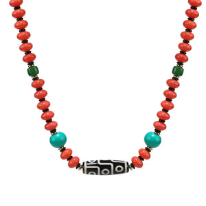 Tianzhu Agate Coral Necklace Tibetan Men and Women Retro Long Ethnic Style Collarbone Chain Tibetan Accessories