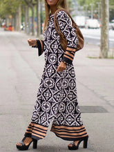 Load image into Gallery viewer, New Summer Retro Casual Geometric Colored Tribal Split V-Neck Long Sleeve Holiday Dress