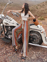 Load image into Gallery viewer, Bohemian ethnic wind and snow spinning split wide leg vacation beach pants summer high waisted pants