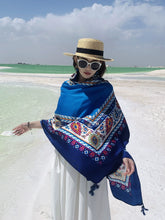 Load image into Gallery viewer, Ethnic Style Shawl Blue Seaside Beach Towel Thin Silk Scarf