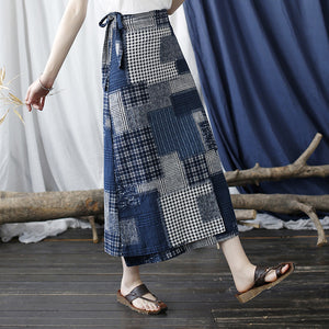 Original Retro Women's Half Length Skirt, Summer Mid Length Cotton and Linen Irregular Long Skirt