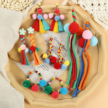 Load image into Gallery viewer, Ethnic Style Plush Ball Earrings Vintage Bohemian Long Personalized Colorful Plush Ball Earrings Holiday Tassel Earrings
