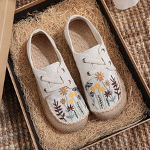 Load image into Gallery viewer, New Ethnic Style Women&#39;s Shoes Dandelion Embroidered Linen Shoes Cow Tendon Bottom Hand-stitched Top Lace-up Cloth Shoes