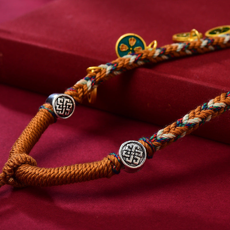 Handwoven Tibetan Pendant Rope, Five Way God of Wealth Tangka Necklace ...