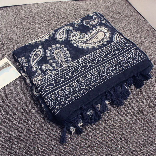 Ethnic Style Navy Blue Cashew, Sunscreen Beach Gauze Scarf