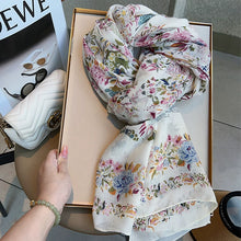 Load image into Gallery viewer, Cotton and Linen Scarf Female Original Design Birds and Flowers Pastoral Style Versatile Warm and Beautiful Neck Shawl Spring and Autumn New