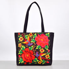 Load image into Gallery viewer, Ethnic Style Embroidered Shoulder Bag with Large Capacity Women&#39;s Tote Bag, Canvas, National Style Peony Handbag, Shopping Bag