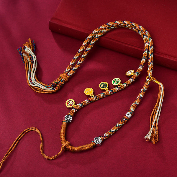 Hand-woven Tibetan Pendant Rope Five-way God of Wealth Thangka Necklace