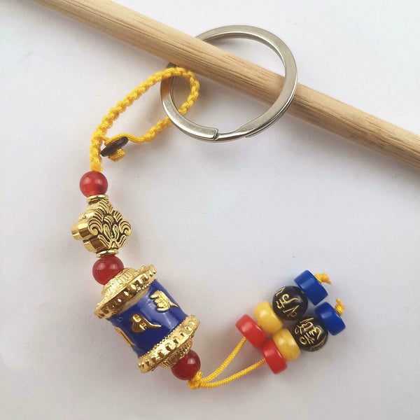 Tibetan Six-character Mantra Ten-color Painted Key Ring, Colored Fringed Car Mobile Phone Bag Keychain, Decorative Pendant