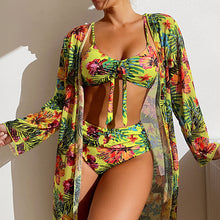 Load image into Gallery viewer, Swimsuit long sleeve blouse, split three-piece set printed sexy swimsuit women