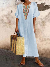 Load image into Gallery viewer, New Cotton and Hemp Embroidered Split Dress