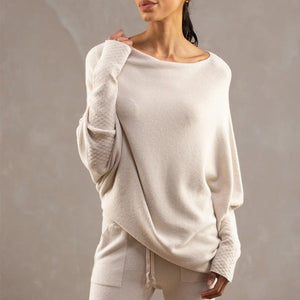 Fall/Winter New Solid Color Round Neck Long Sleeve Comfortable Temperament Knit Pleated Pullover Sweater