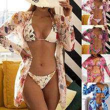 Load image into Gallery viewer, 5 Colors Swimwear Printed Mesh Three-piece Cover-up Bikini Swimsuit