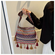 Load image into Gallery viewer, Small Fresh Ethnic Style Crossbody Bag for Women&#39;s New Fashion Versatile Wide Shoulder Strap Single Shoulder Bag Tassel Bucket Bag