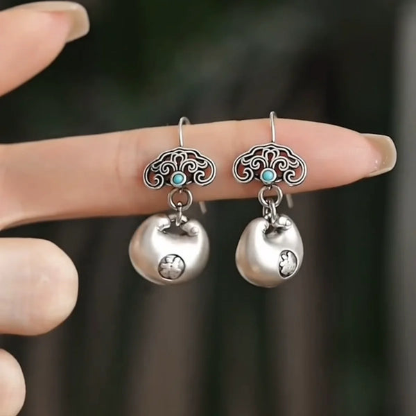 925 Silver Vintage Double Fortune Fat Earrings Auspicious Cloud Ear Hooks for Women