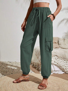 Women's Spring and Summer New Versatile Solid Color Pocket Casual Cargo Women's Pants
