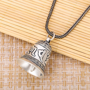 Silver Six-character Mantra Bell Pendant Vintage Men's Women's Ethnic Style Necklace