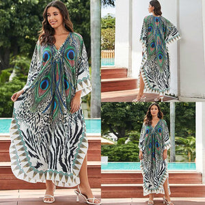 New Printed Chest Knitted Beach Cover Up Loose Oversized Vacation Sun Protection Shirt Bikini Cover Up