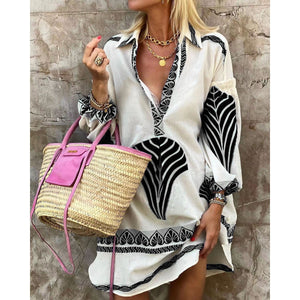 Summer new casual long shirt loose vacation split top woman