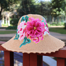 Load image into Gallery viewer, New Ethnic Style Embroidery Big brim Hat Sun Visor Hat 3D Flower Hat Women&#39;s Embroidery Hat