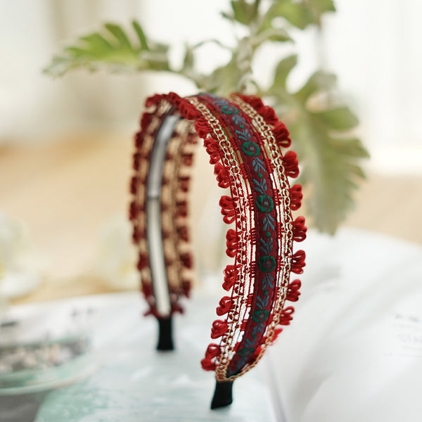 New Bohemian Ethnic Style Embroidered Flower Hair Hoops, Headband Hair Accessories