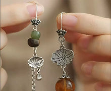 Load image into Gallery viewer, Retro 925 Silver Lotus Leaf Earrings Women's New Style Temperament Versatile Earrings Round Beads Irregular Earrings