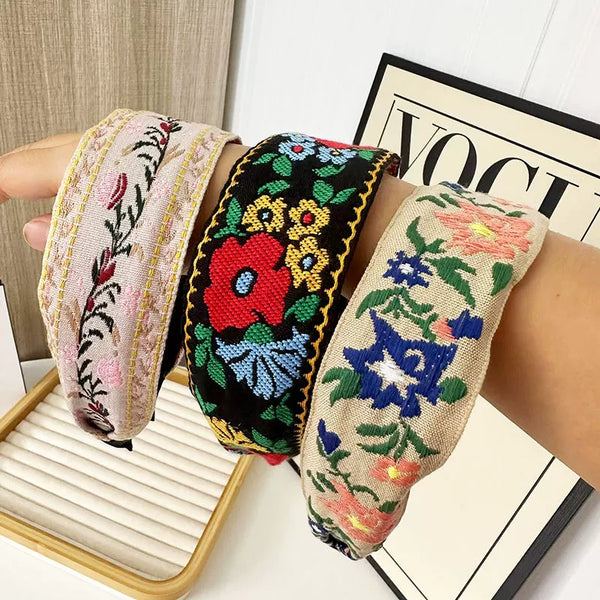 Bohemian Embroidered Headband Retro Ethnic Style Toothed Non-slip Headband Hairpin Large Flower Hair Accessories