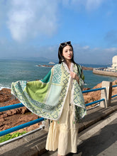Load image into Gallery viewer, Fresh Green Ethnic Style Silk Scarf Women&#39;s Summer Sunscreen Dual-purpose Large Shawl Beach Towel Thin Cotton and Linen Scarf Yarn