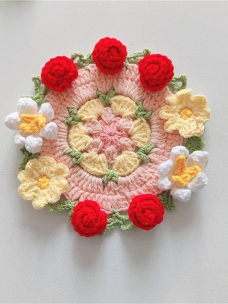 Hand-crocheted Coaster Finished Product, Flower Wool, Flower Insulation Pad