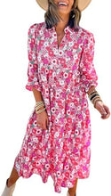 Load image into Gallery viewer, New Casual Loose Long-sleeved V-neck Women&#39;s Bohemian Floral Elegant A-shaped Dress