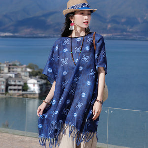 Outwear Cloak Ethnic Style Handmade Tassel Large Shawl Spring/Summer New Tie Dyed Checker Sun Protection Scarf